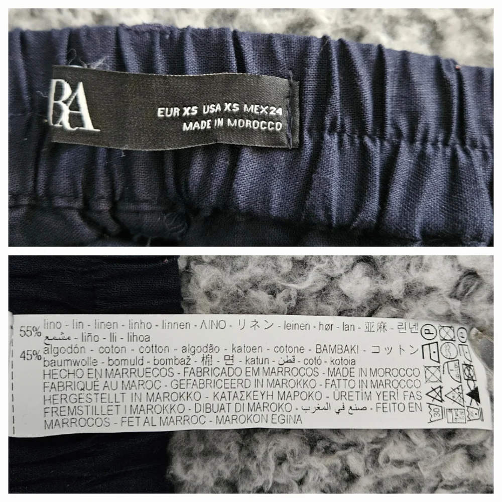 Zara Navy Blue Linen Roll-Up Cargo Pants XS Cropped High Rise Tie Belt Women's